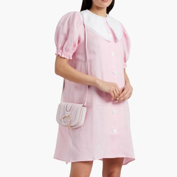 SLEEPER Marie lace-trimmed linen mini dress Baby pink Size: M net-a-porter - Picture 1 of 4